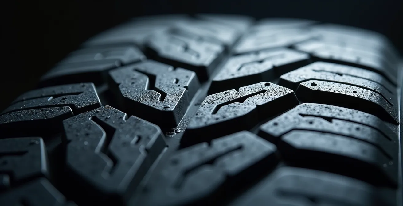 Gros plan sur la bande de roulement Michelin Primacy 4 montrant les rainures progressives EverGrip et la texture de la gomme