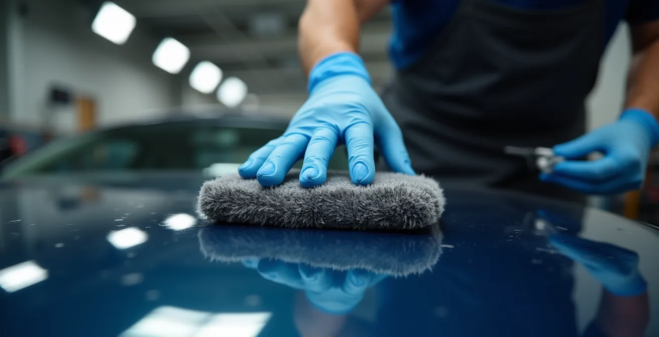 Main d'expert appliquant minutieusement un traitement céramique