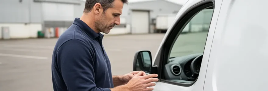 Professionnel vérifiant le compteur kilométrique de son utilitaire en LLD