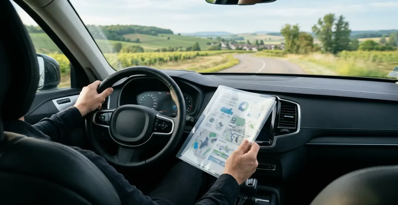 Documents automobiles et tableau de bord d'une voiture montrant le compteur kilométrique pour illustrer la vérification de l'historique