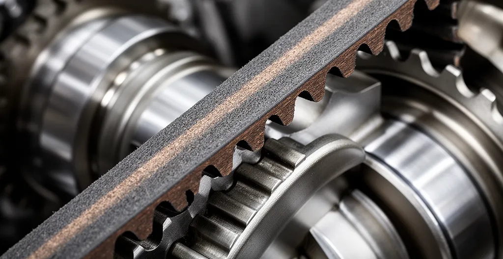 Vue détaillée d'un système de distribution automobile montrant courroie et chaîne