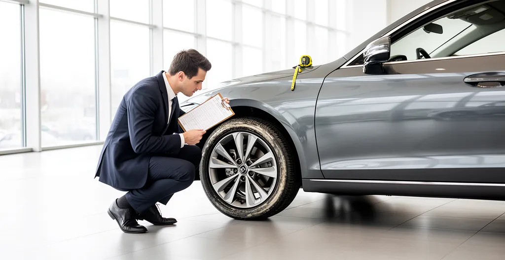Inspection minutieuse d'un véhicule lors d'un essai routier chez un concessionnaire automobile en France