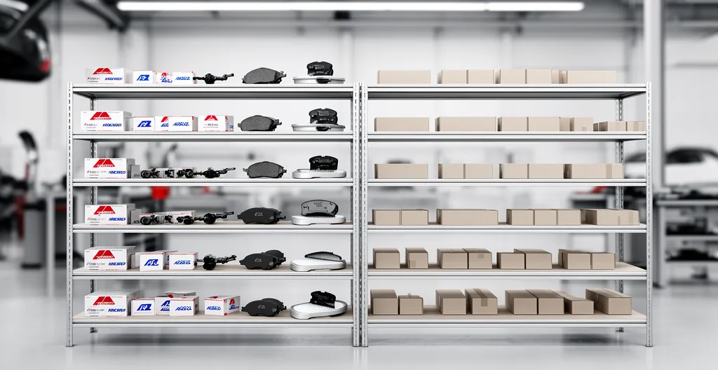 Comparaison visuelle entre pièces d'origine constructeur et qualité équivalente dans un atelier automobile