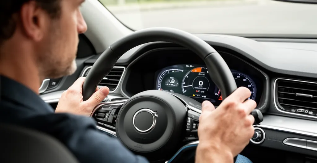 Vue over-shoulder du compteur kilométrique d'une voiture en LLD