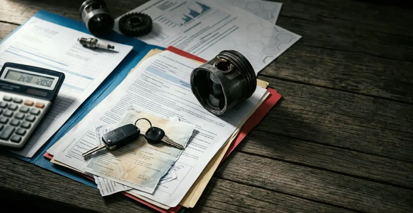 Évaluation de documents juridiques et financiers pour une décision sur un moteur cassé