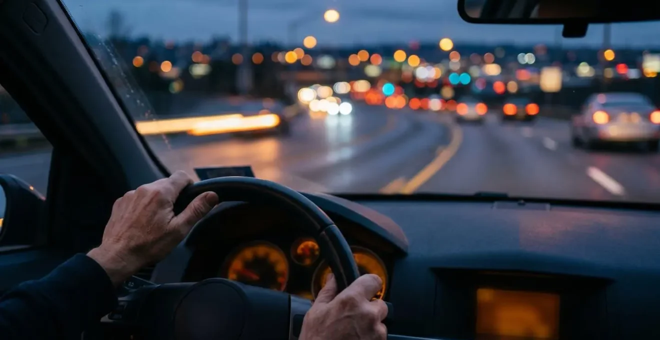 Intérieur de voiture la nuit avec pare-brise propre montrant la différence de visibilité