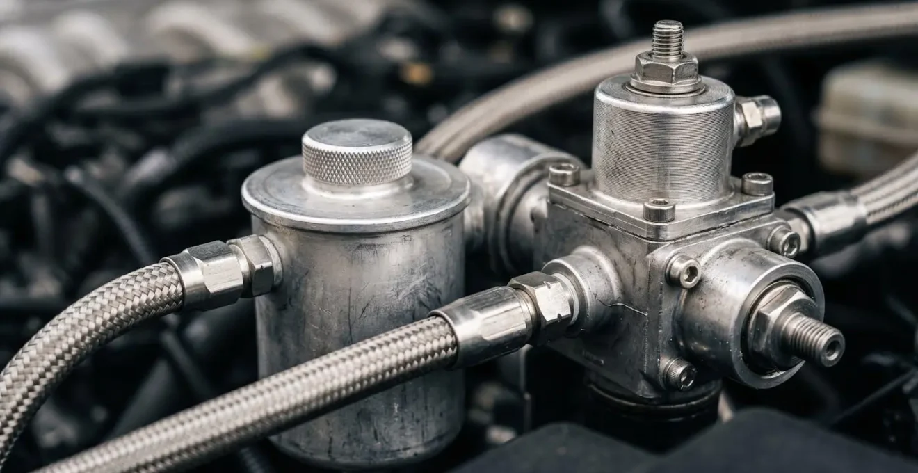 Système GPL avec filtres et détendeur installé dans un compartiment moteur